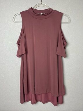 Pink Rose Mauve Cold-Shoulder Mock Neck Tunic Size L